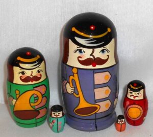 Toy Soldier-Musicians in Purple Babushka Matryoshka nesting Doll Babooshki Babushkas Babushka Matryoshka nesting Doll Babooshki Babushkas