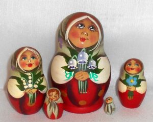Village girl with Lilies-of-the-Valley small Babushka Matryoshka nesting Doll Babooshki Babushkas
