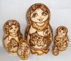 Anfisa with kitten Babushka Matryoshka nesting Doll Babooshki Babushkas