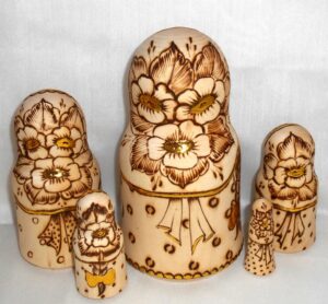 Anfisa with kittens in basket bell shape nesting Doll Babooshki s