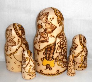 Anfisa with kittens in basket bell shape nesting Doll Babooshki s