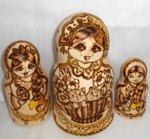 Anfisa with kittens in basket bell shape nesting Doll Babooshki s