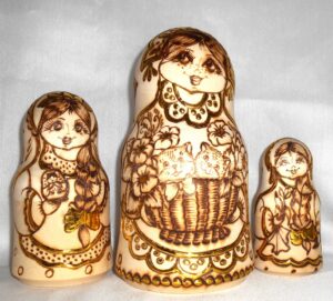 Anfisa with kittens in basket bell shape nesting Doll Babooshki s