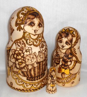 Anfisa with kittens in basket bell shape nesting Doll Babooshki s