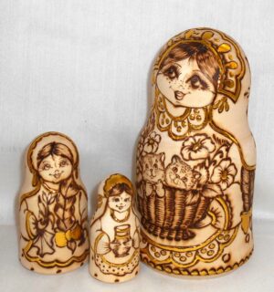 Anfisa with kittens in basket bell shape nesting Doll Babooshki s
