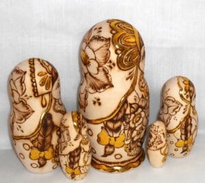 Anfisa with kittens in basket A nesting Doll Babooshki s