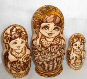 Anfisa with kittens in basket A nesting Doll Babooshki s