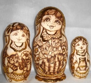 Anfisa with kittens in basket A nesting Doll Babooshki s