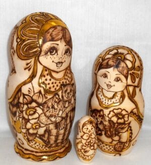 Anfisa with kittens in basket A nesting Doll Babooshki s