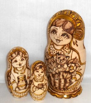 Anfisa with kittens in basket A nesting Doll Babooshki s