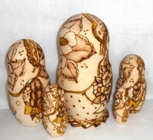 Anfisa with kittens in basket B nesting Doll Babooshki s