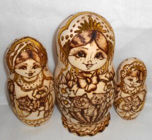 Anfisa with kittens in basket B nesting Doll Babooshki s