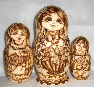 Anfisa with kittens in basket B nesting Doll Babooshki s