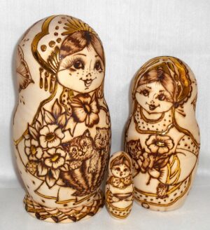 Anfisa with kittens in basket B nesting Doll Babooshki s