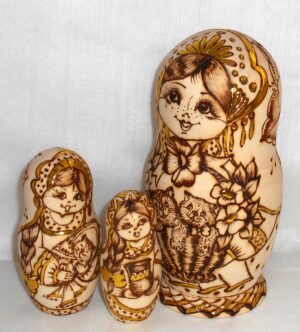 Anfisa with kittens in basket B nesting Doll Babooshki s