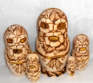 Anfisa with kittens in basket C nesting Doll Babooshki s