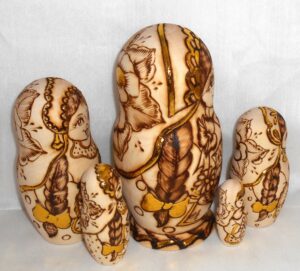 Anfisa with kittens in basket C nesting Doll Babooshki s