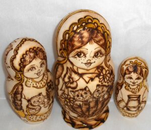 Anfisa with kittens in basket C nesting Doll Babooshki s