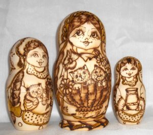Anfisa with kittens in basket C nesting Doll Babooshki s
