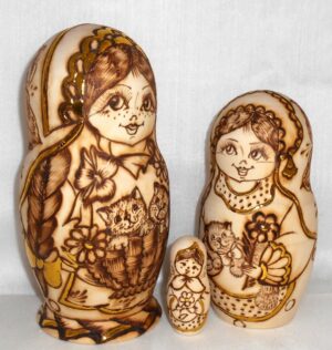 Anfisa with kittens in basket C nesting Doll Babooshki s