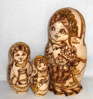 Anfisa with kittens in basket C nesting Doll Babooshki s