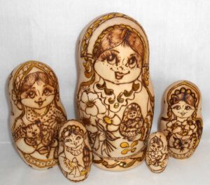 Anfisa with babushka doll Babushka Matryoshka nesting Doll Babooshki Babushkas
