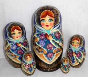 Sasha in blue lace shawl  Babushka Matryoshka nesting Doll  Babooshki Babushkas