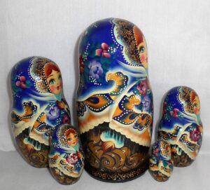 Sasha in blue lace shawl nesting Doll Babooshki s