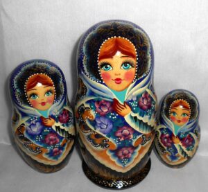 Sasha in blue lace shawl nesting Doll Babooshki s