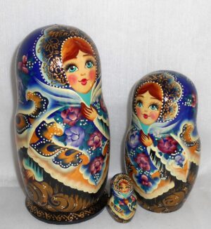 Sasha in blue lace shawl nesting Doll Babooshki s