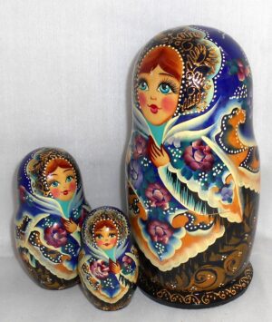 Sasha in blue lace shawl nesting Doll Babooshki s