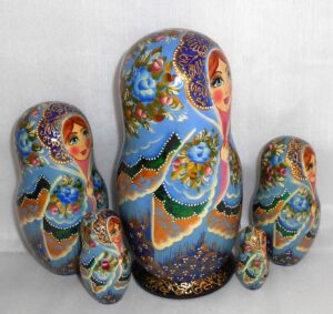 Sasha in light blue lace shawl nesting Doll Babooshki s