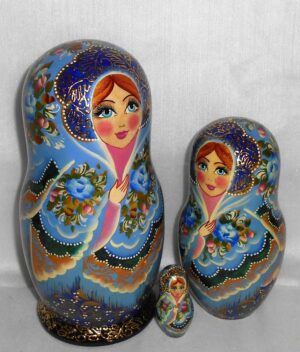 Sasha in light blue lace shawl nesting Doll Babooshki s