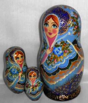 Sasha in light blue lace shawl nesting Doll Babooshki s