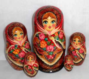 Sasha in red lace shawl  Babushka Matryoshka nesting Doll  Babooshki Babushkas