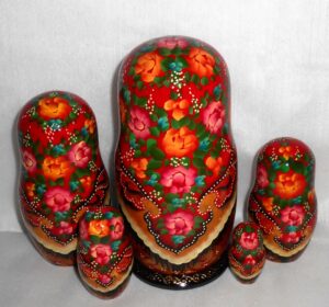 Sasha in red lace shawl nesting Doll Babooshki s