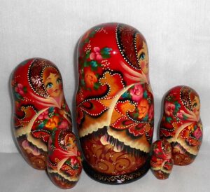 Sasha in red lace shawl nesting Doll Babooshki s