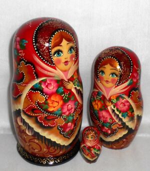 Sasha in red lace shawl nesting Doll Babooshki s