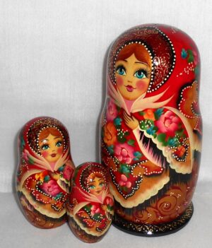 Sasha in red lace shawl nesting Doll Babooshki s