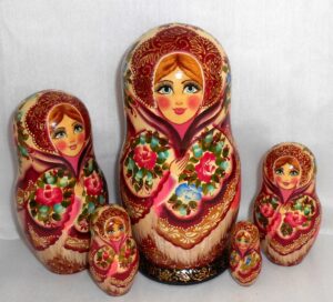 Sasha in white lace flowers shawl  Babushka Matryoshka nesting Doll  Babooshki Babushkas