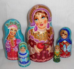 Princess in national costume with apple Bell shape  Babushka Matryoshka nesting Doll  Babooshki Babushkas