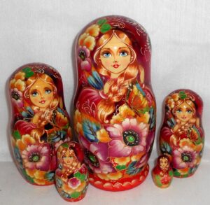 Butterfly girl ruby dress purple flowers  Babushka Matryoshka nesting Doll  Babooshki Babushkas