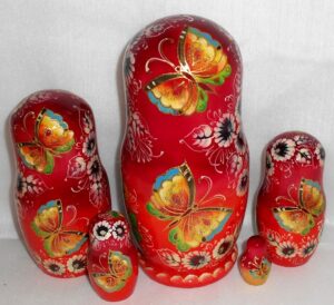 Butterfly girl ruby dress purple flowers nesting Doll Babooshki s
