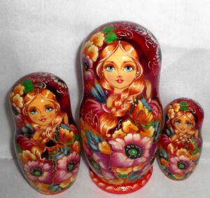 Butterfly girl ruby dress purple flowers nesting Doll Babooshki s
