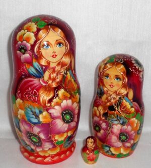 Butterfly girl ruby dress purple flowers nesting Doll Babooshki s