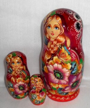 Butterfly girl ruby dress purple flowers nesting Doll Babooshki s