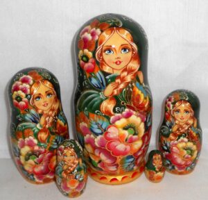 Butterfly girl in green scarf  Babushka Matryoshka nesting Doll  Babooshki Babushkas