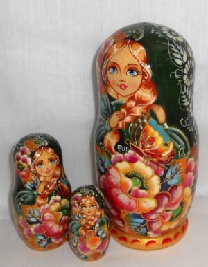 Butterfly girl in green scarf nesting Doll Babooshki s