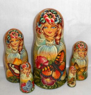 Fairy with butterfly and poppies Babushka Matryoshka nesting Doll Babooshki Babushkas