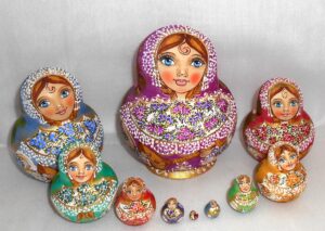 Wedding Musicians in lace purple dress 10-set  Babushka Matryoshka nesting Doll  Babooshki Babushkas